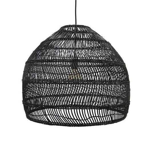 Medium size handwoven painted black wicker basket pendant light