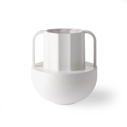 stoneware white vase with two handles