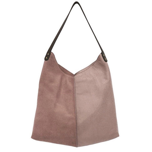 two toned pink leather bag with brown leather shoulder strap