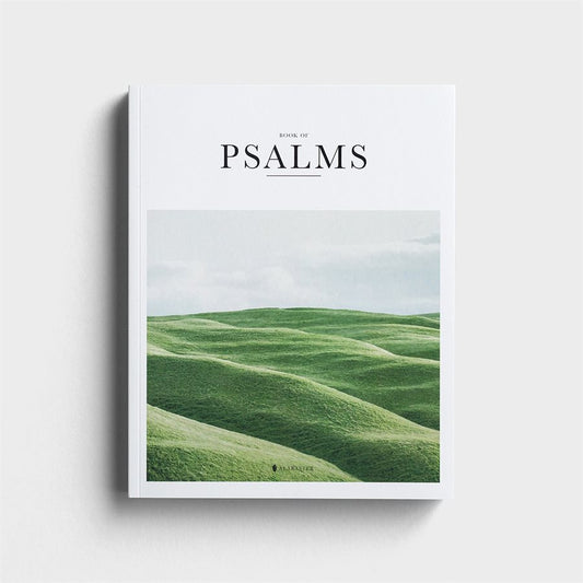 Bible book of Psalms with lush green pasture on front