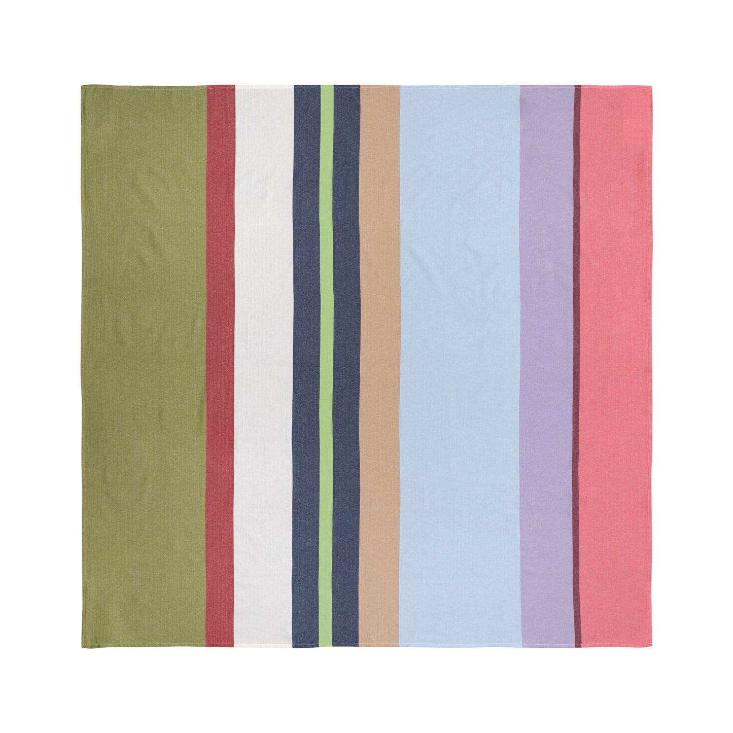 green, Cherri, white, blue, and blush colored striped cotton beach blanket