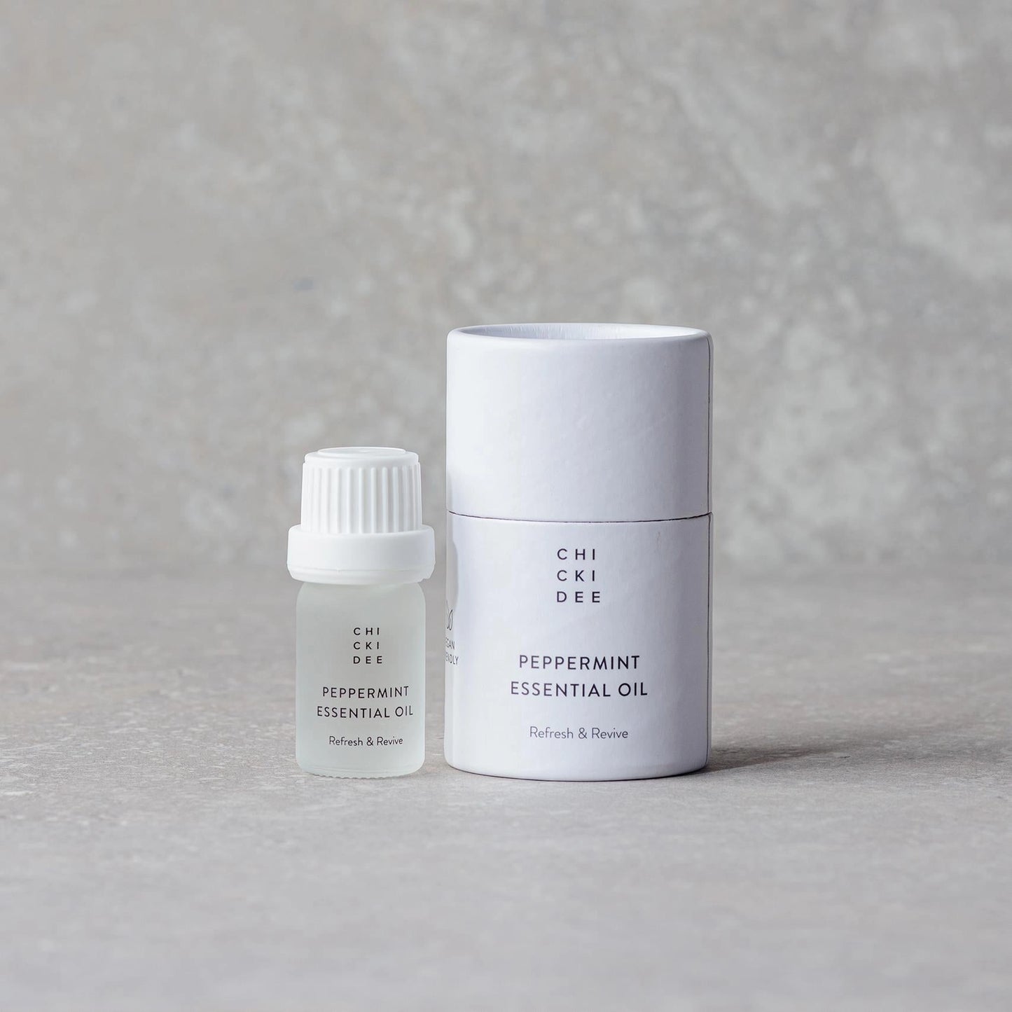 essential peppermint oil in a 5ml glass bottle with white cap and white box