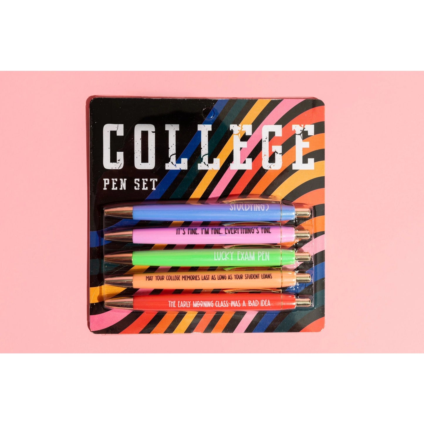 college ballpoint pen set with 5 different quotes