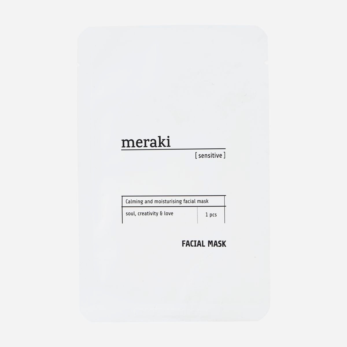 white packaging with facial mask designed and made by Meraki