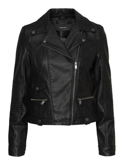 dommer champignon Print VERO MODA black vegan leather Biker Jacket with zipper – Pink Lemon Shop
