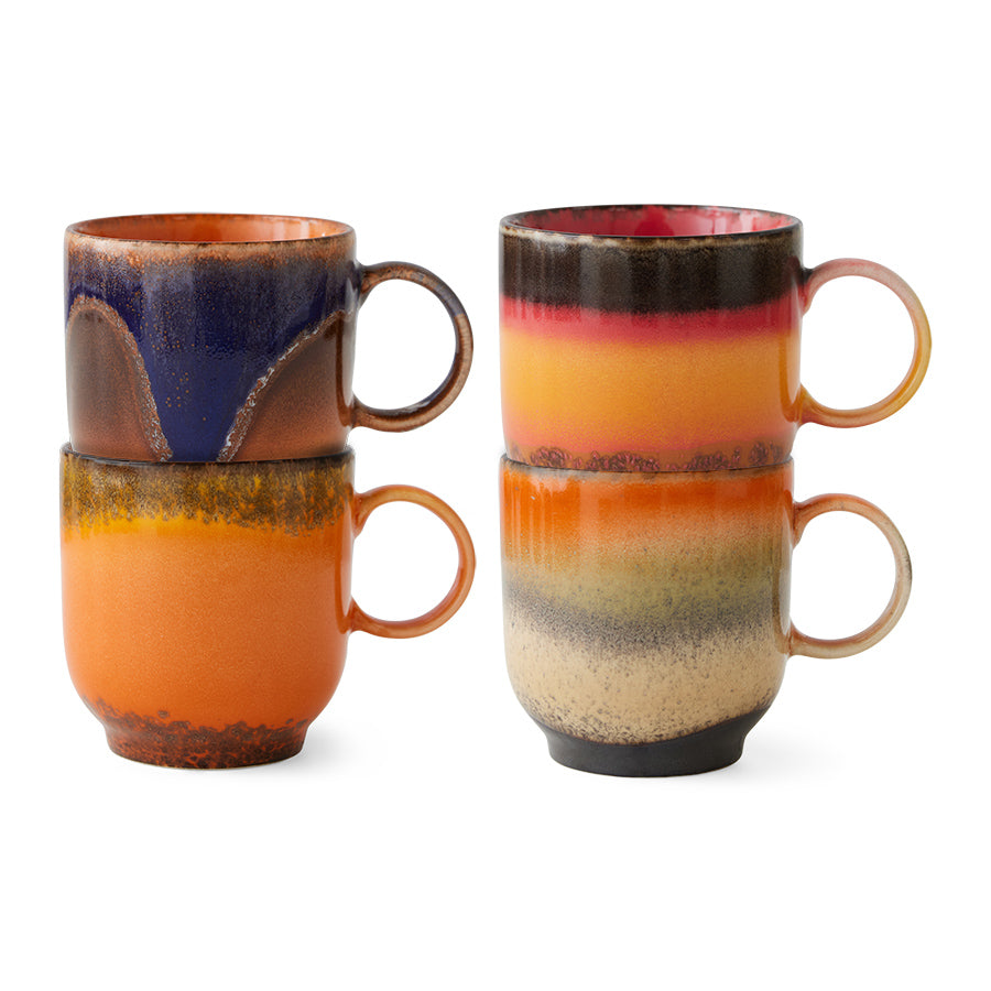 set of 4 mugs with ear in retro colors and design