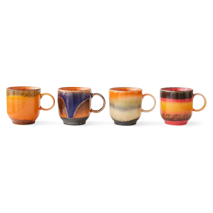 set of 4 mugs with ear in retro colors and design