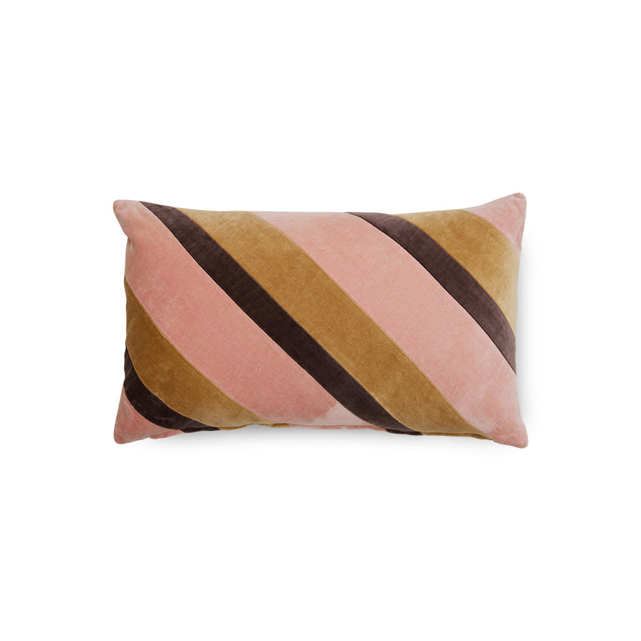 striped velvet lumbar pillow in caramel and pink tones