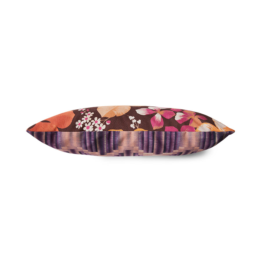 double sided lumbar pillow with retro print in purple peach and brown