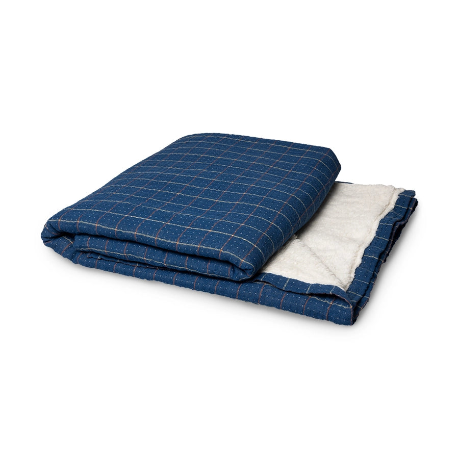 blue checkered throw blanket with fleece inside