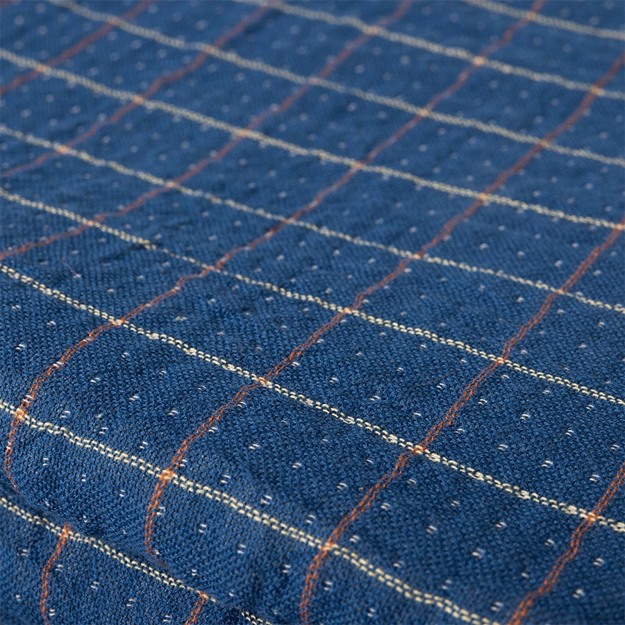 detail of blue checkered throw blanket