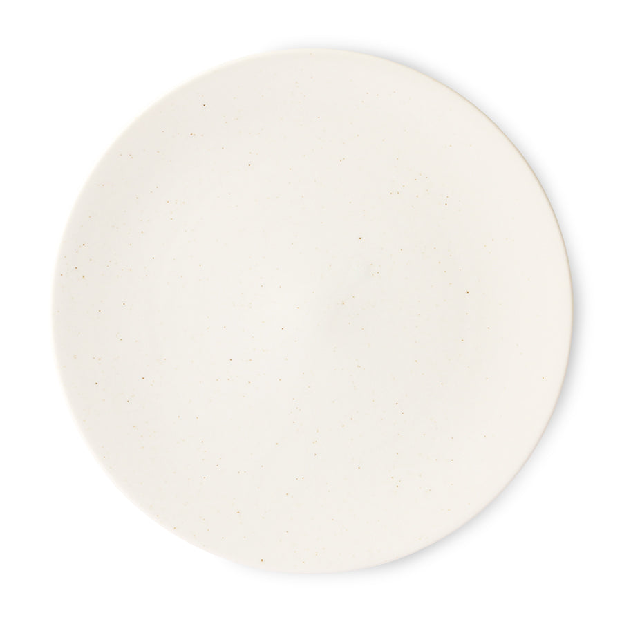 large, white speckled dinner plate