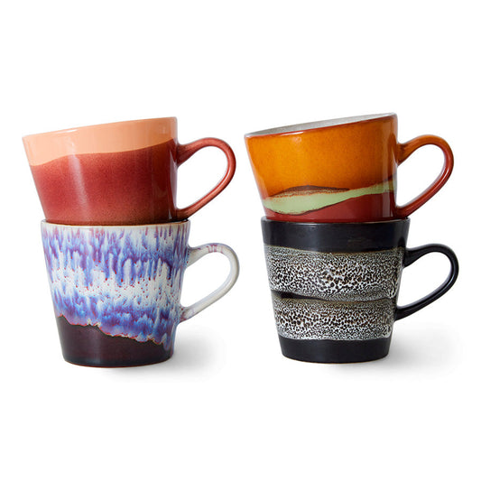 4 different style American mugs warm colors