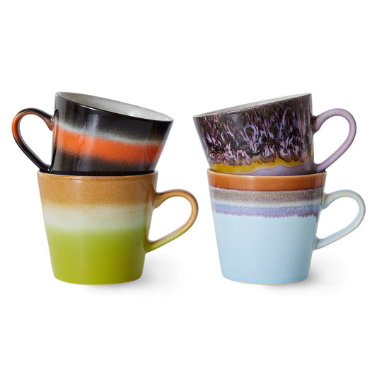 retro style cappuccino mugs with ear in retro colors