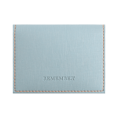 small wallet powder blue with REMEMBER incaved