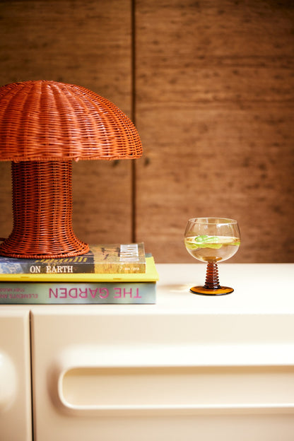 coral colored  rattan mushroom lamp 