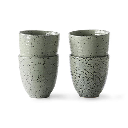 4 green speckled organic shaped tumblers