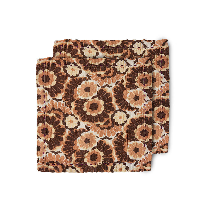 cotton napkins with brown vintage flowers design