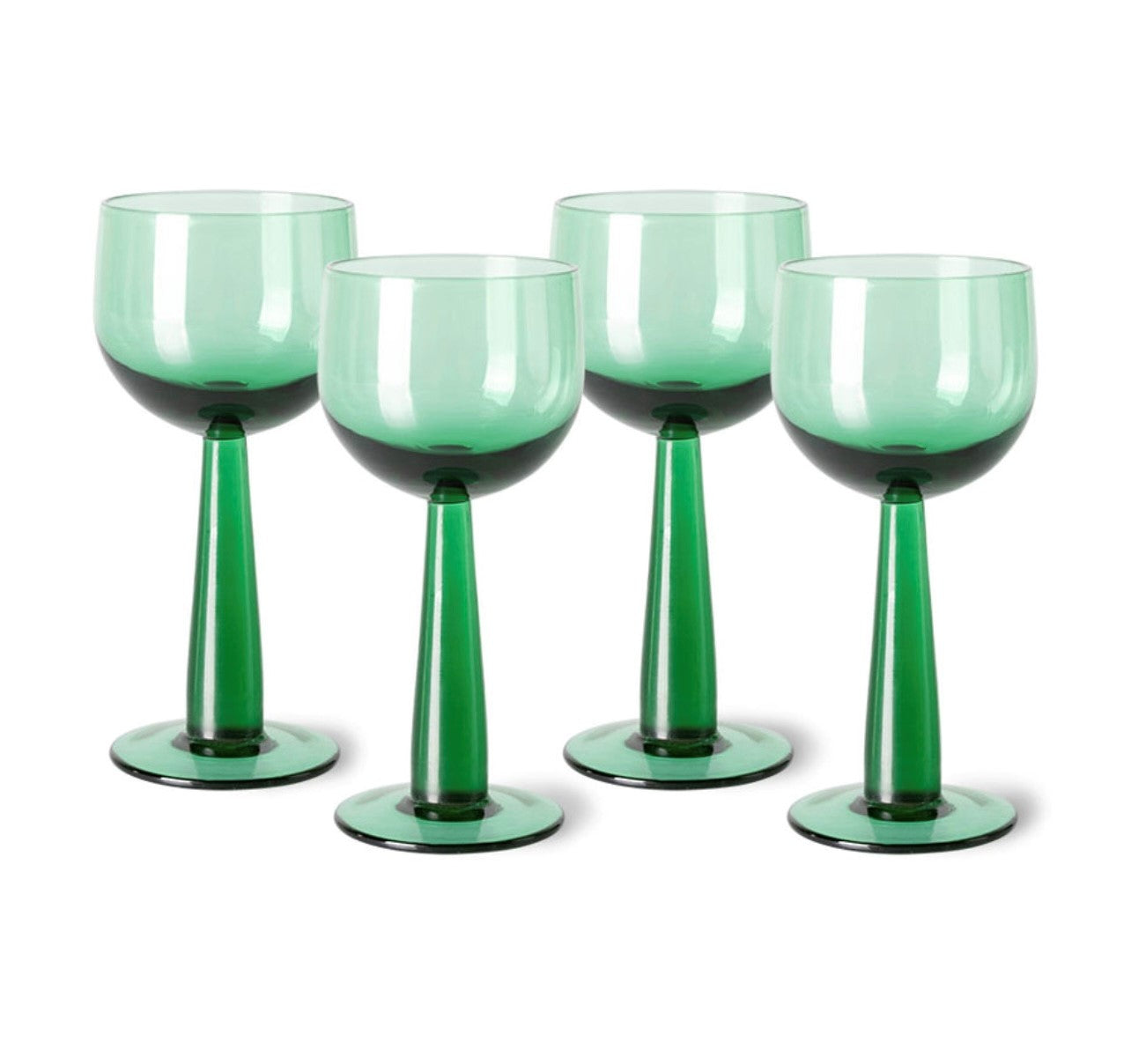 4 fern green colored high stem wine glasses