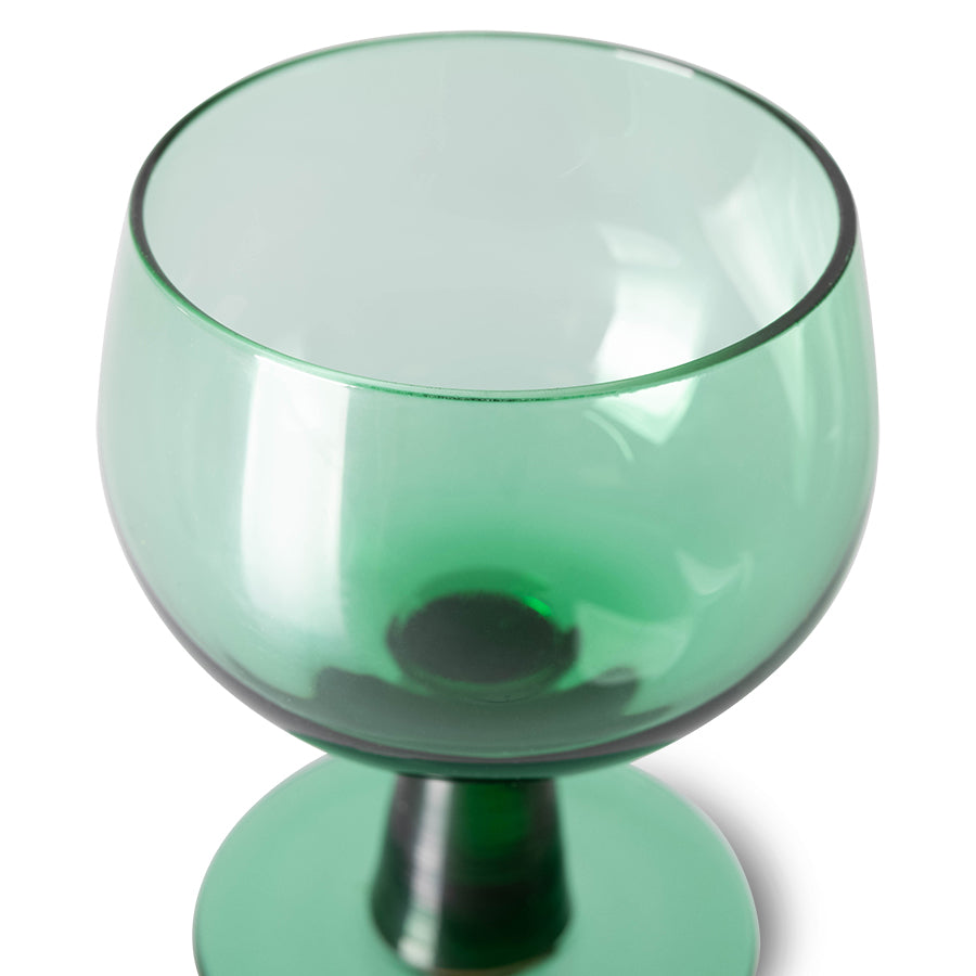 detail of fern green low stem wine glass