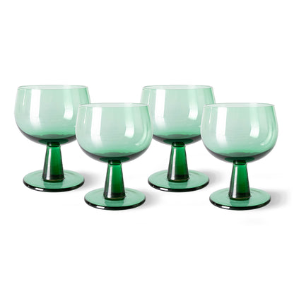 4 low stem fern green wine glasses