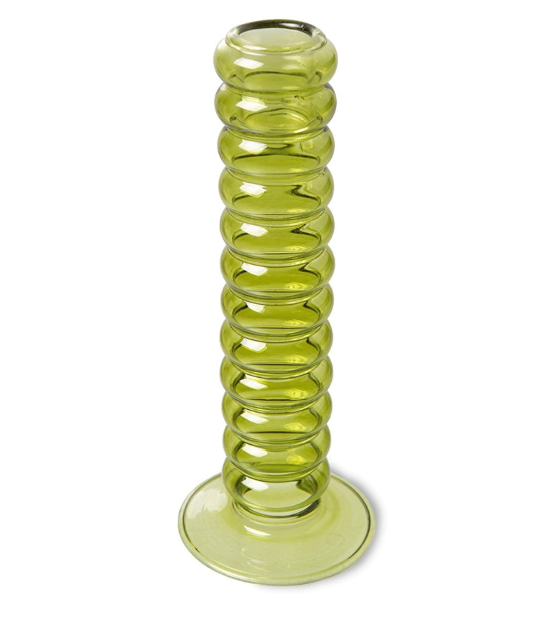 lime green tall glass candle stick holder