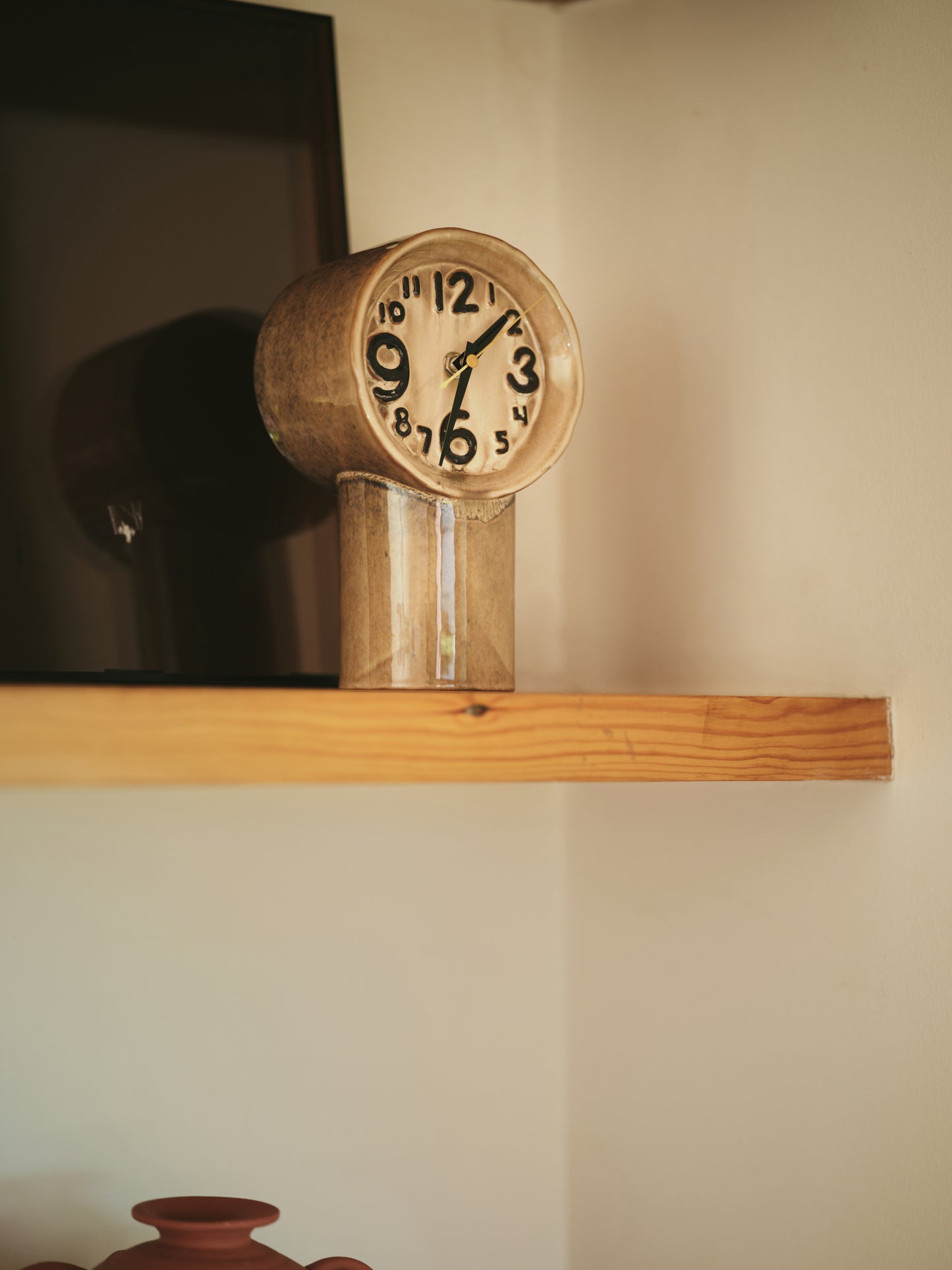 beige brown cream ceramic desk clock with hand painted numbers