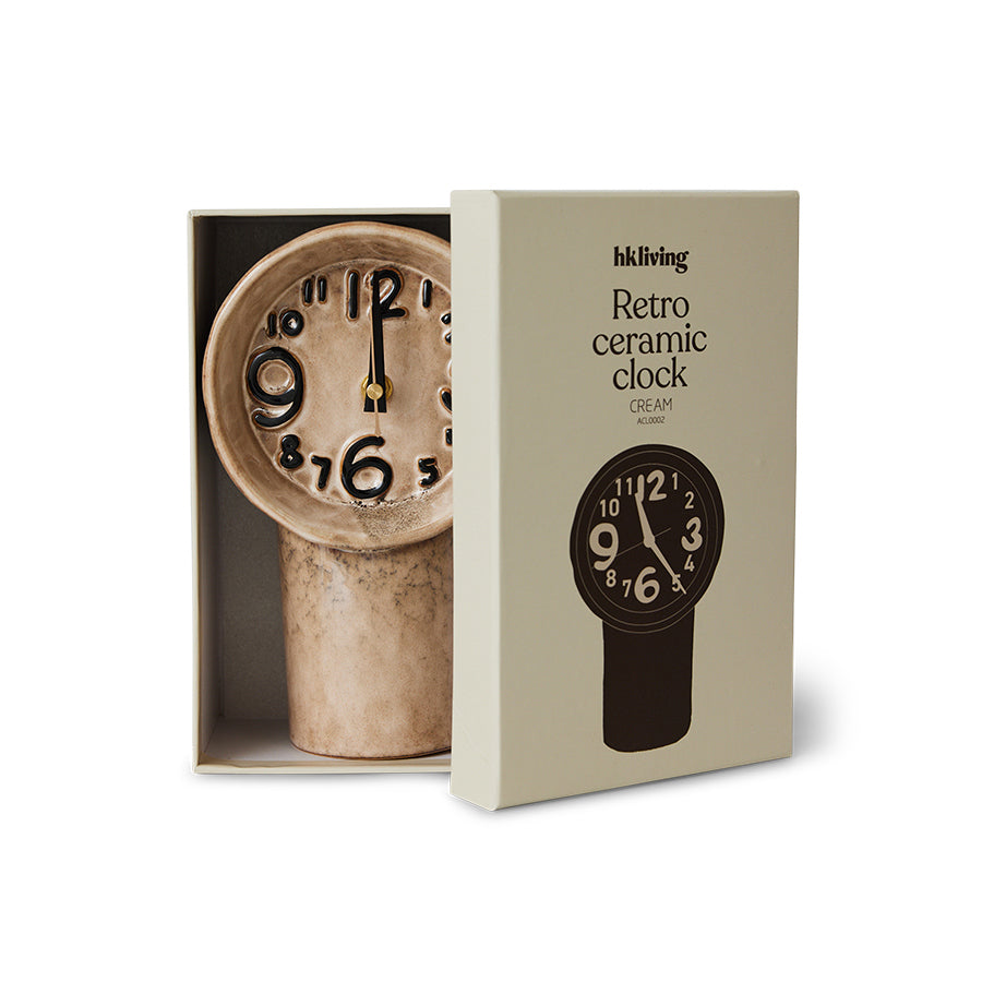 beige brown cream ceramic desk clock with hand painted numbers in box