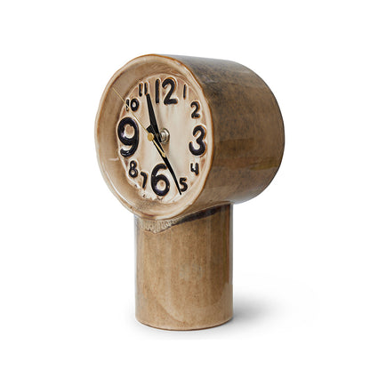 beige brown cream ceramic desk clock with hand painted numbers