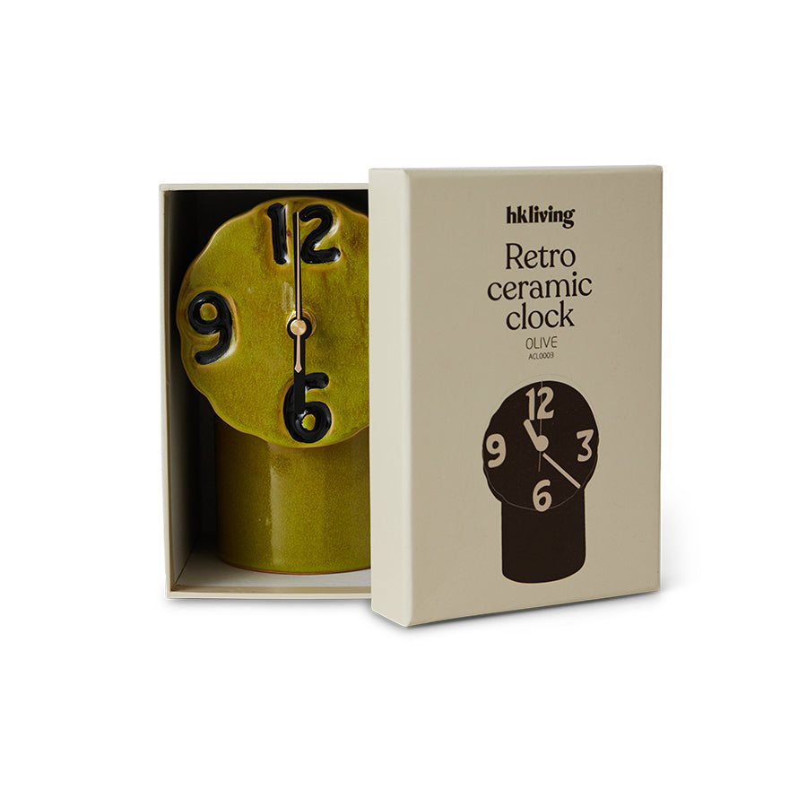 green ceramic retro style desk clock in box