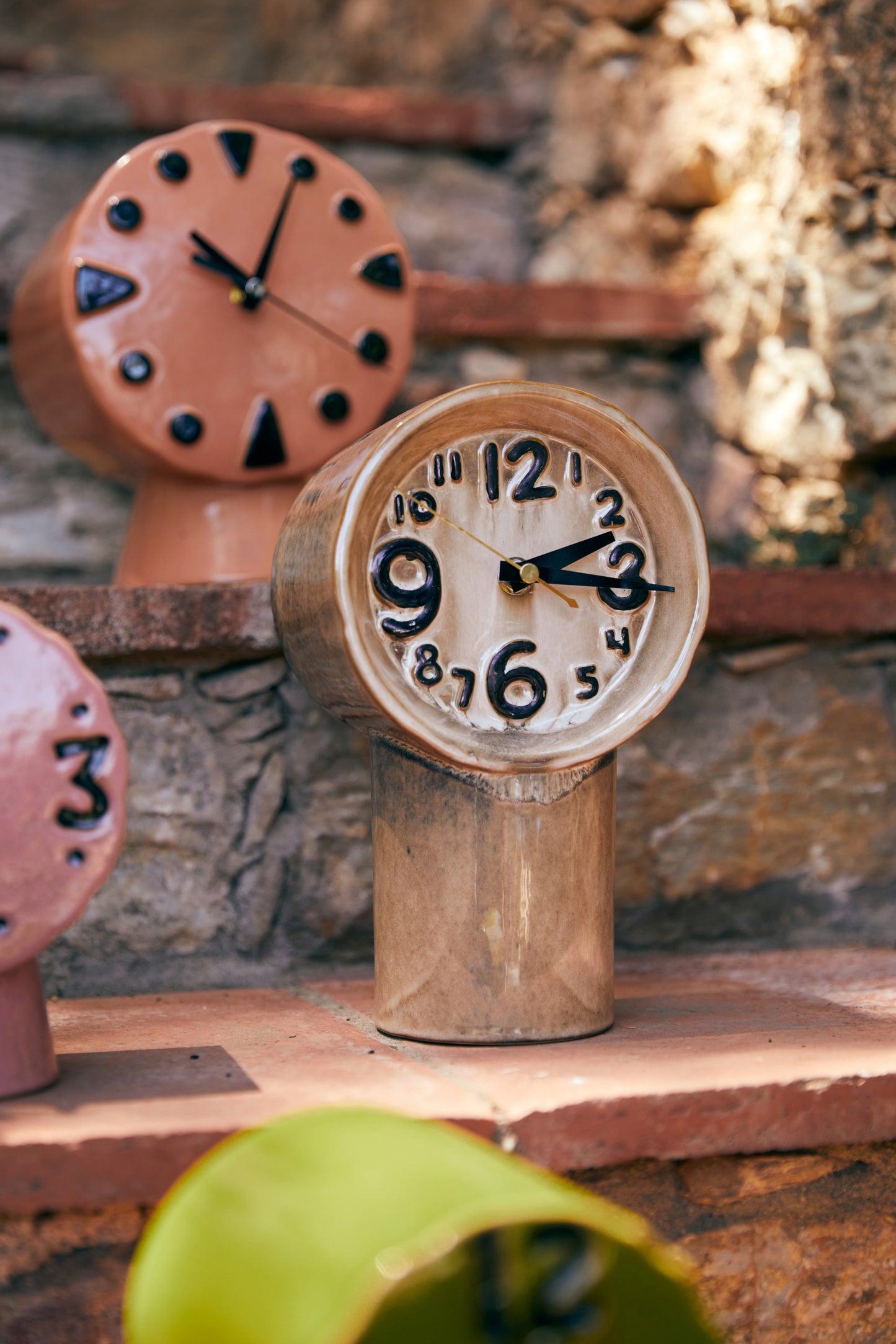 beige brown cream ceramic desk clock with hand painted numbers