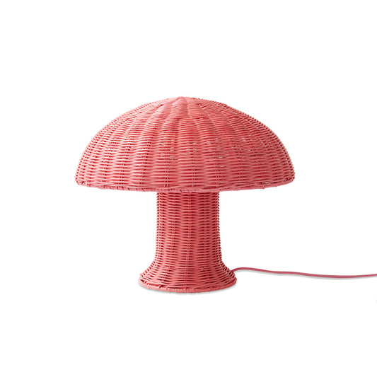 pink rattan table lamp with pink electrical cord