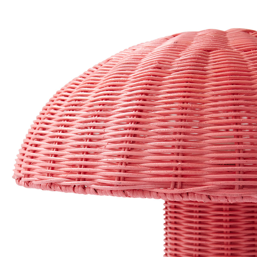 pink rattan table lamp with pink electrical cord