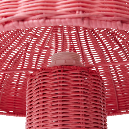 pink rattan table lamp with pink electrical cord