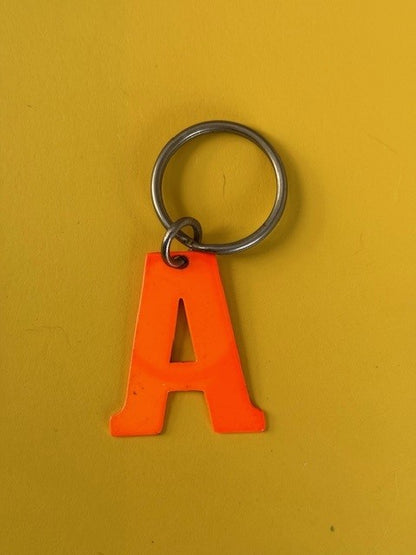 vintage keychain holder fob neon orange A