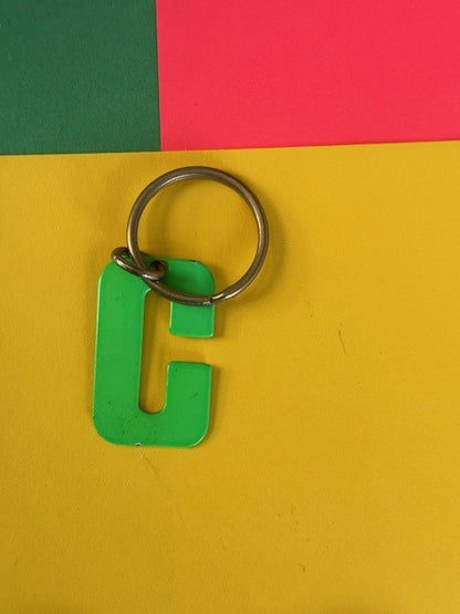 vintage keychain holder fob neon green c