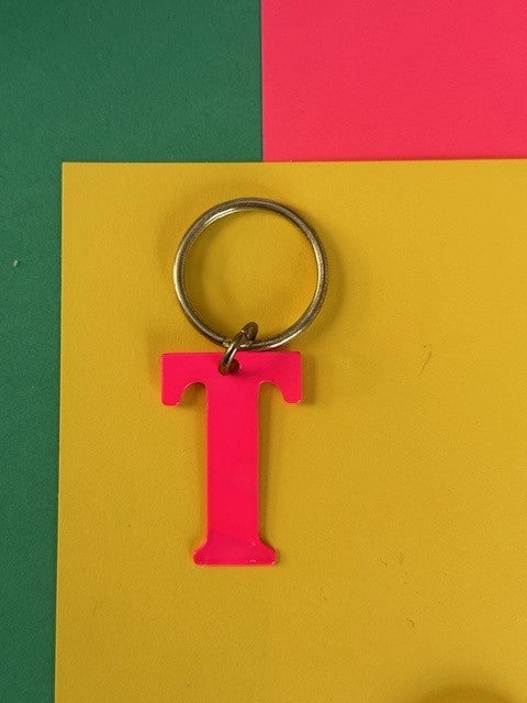vintage key chain holder fob neon pink T