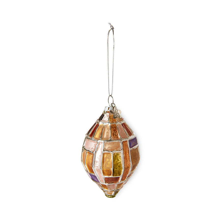oval shaped glass Christmas ornament with silver paint