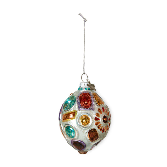colorful oval shaped glass Christmas ornament with texture