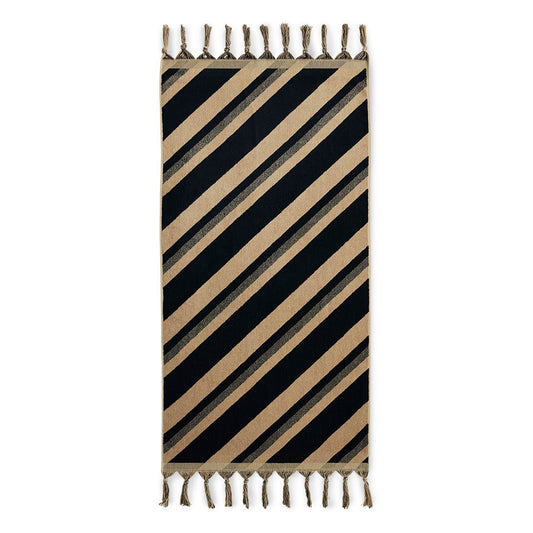brown and black diagonal striped bath towel with fringes