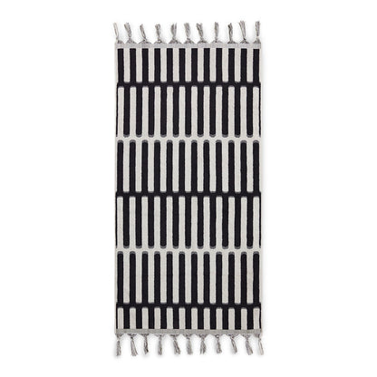 black and white bath towel with fringes