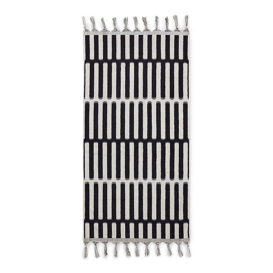 black and white bath towel with fringes