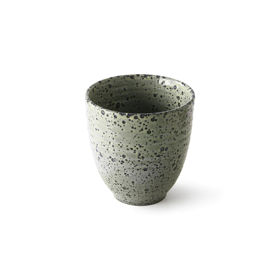 green speckled tumbler made from stoneware
