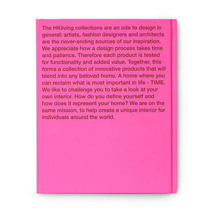 backside of hardcover bright pink look book
