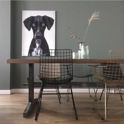 dining tavle in dining room with wall art of dog photo