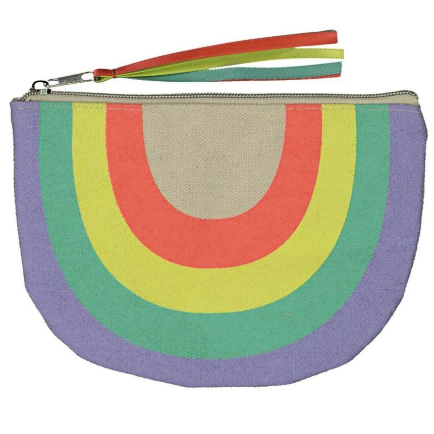 small canvas (pencil) case with rainbow shape and orange, yellow, green and violet colors