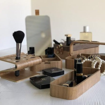 set of vanity accessories made out of willow wood