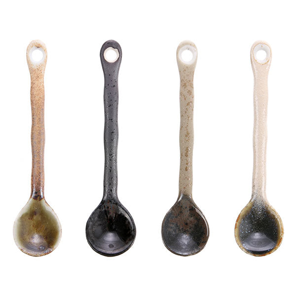 4 ceramic teaspoons in earth tones