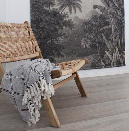 Wicker lounge chair and xxl jungle wall chart by hk living USA 