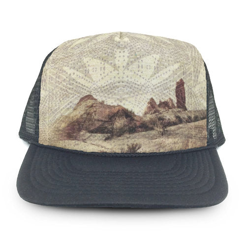 Heidi Michele Design trucker hat with Holli Zollinger fabrick desert mauve print